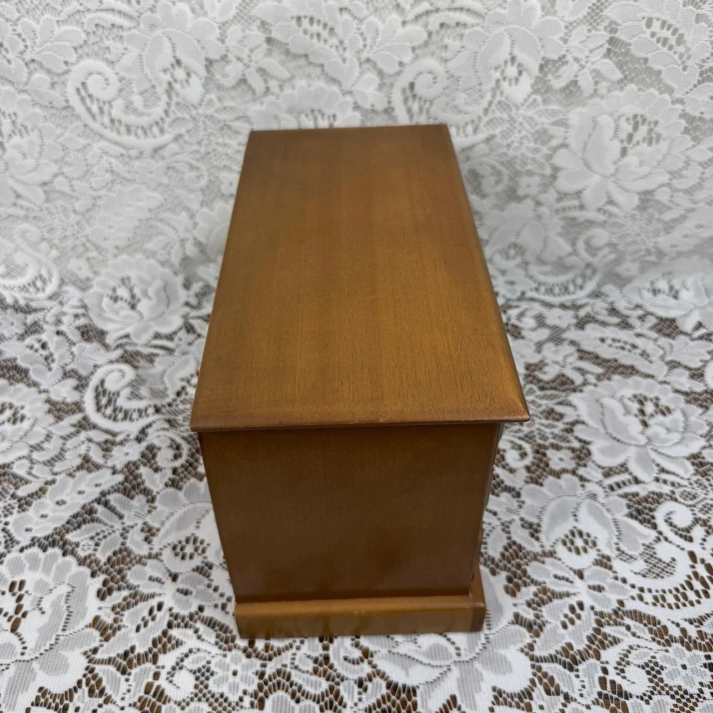 Vintage Wood Miniature Dresser Jewelry Music Box 4 Drawer Red Velvet Lining MCM